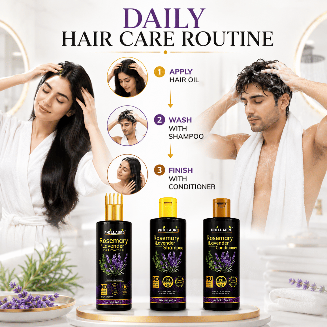 Phillauri Rosemary with Lavender 3-Step Hair Care System – Hair Oil, Shampoo & Conditioner