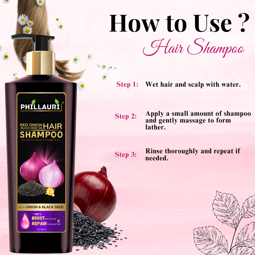 Phillauri Red Onion Black Seed Shampoo For Hair Growth, 750ml