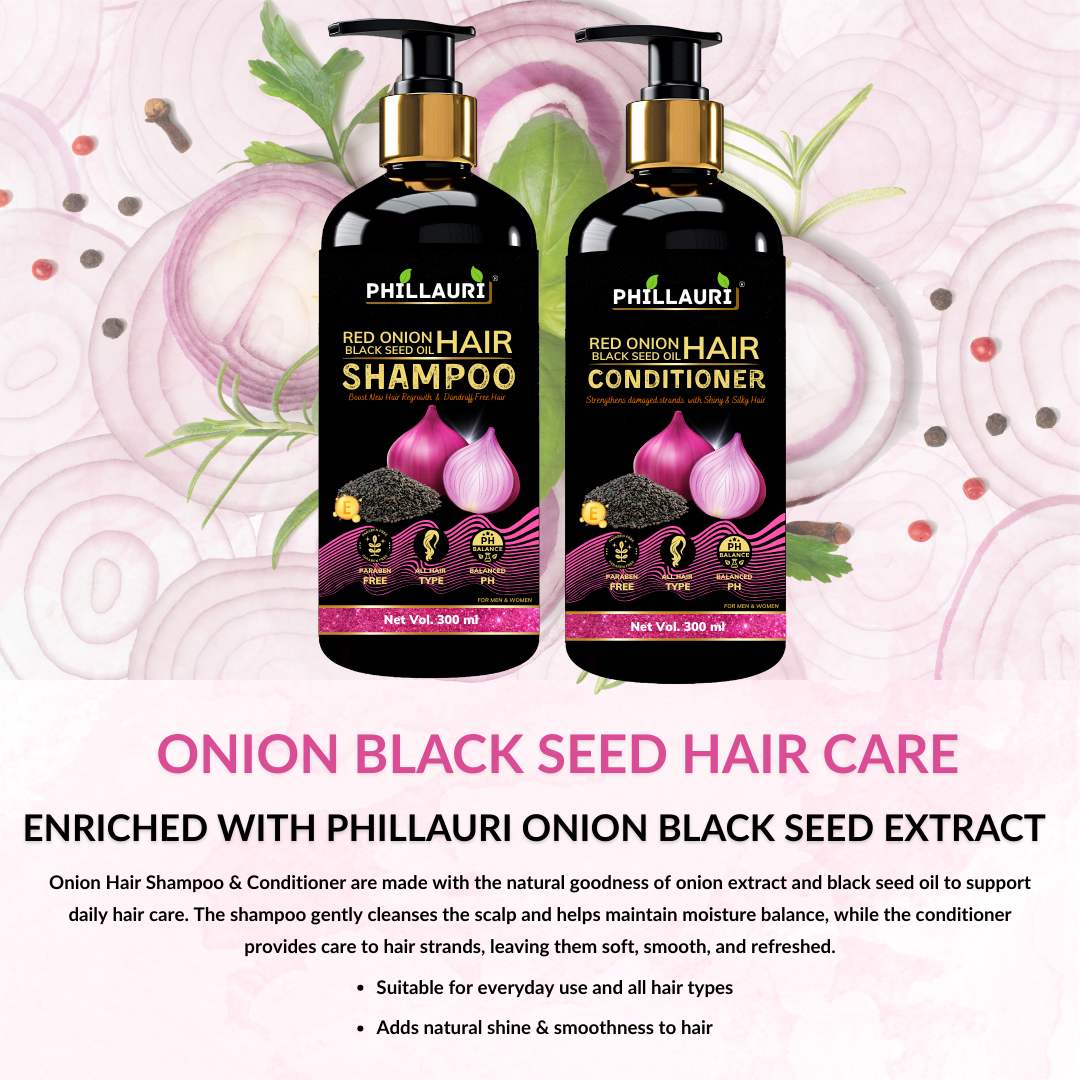 Phillauri Red Onion Black Seed Shampoo and Conditioner, 600ML