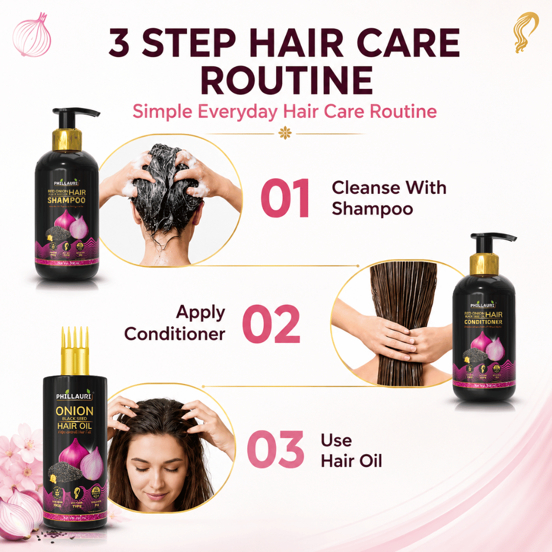 Phillauri Red Onion with Black Seed Oil 3-Step Hair Care Combo
