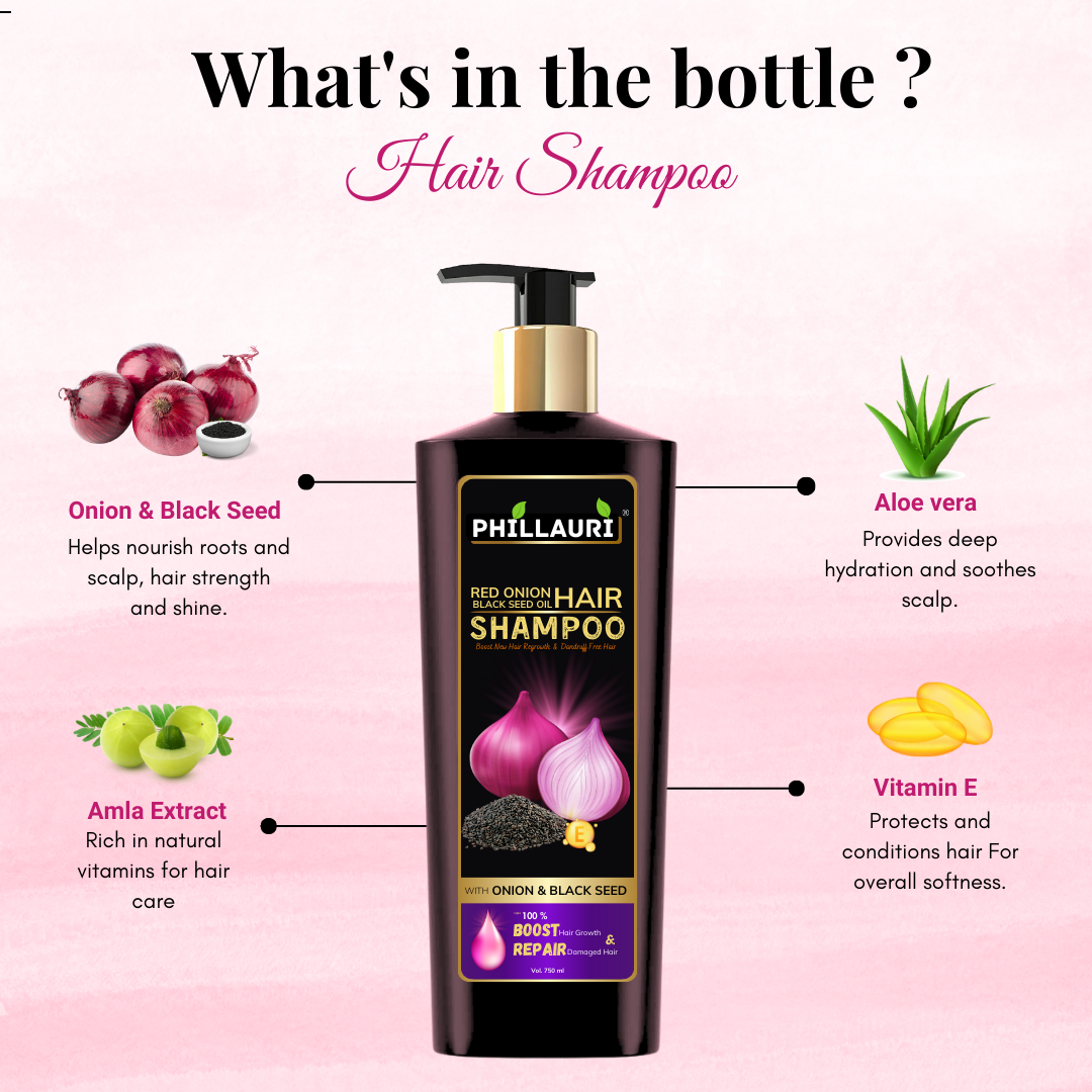 Phillauri Red Onion Black Seed Shampoo For Hair Growth, 750ml