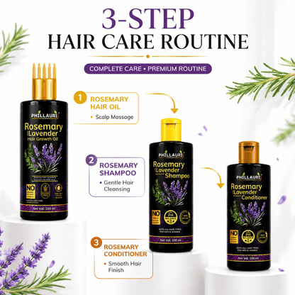 Phillauri Rosemary with Lavender 3-Step Hair Care System – Hair Oil, Shampoo & Conditioner