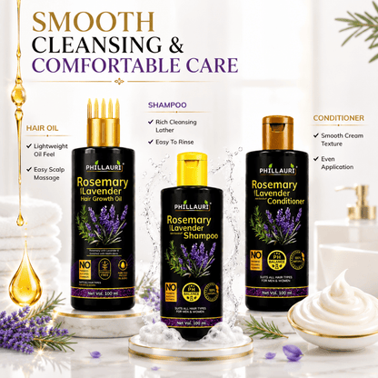 Phillauri Rosemary with Lavender 3-Step Hair Care System – Hair Oil, Shampoo & Conditioner