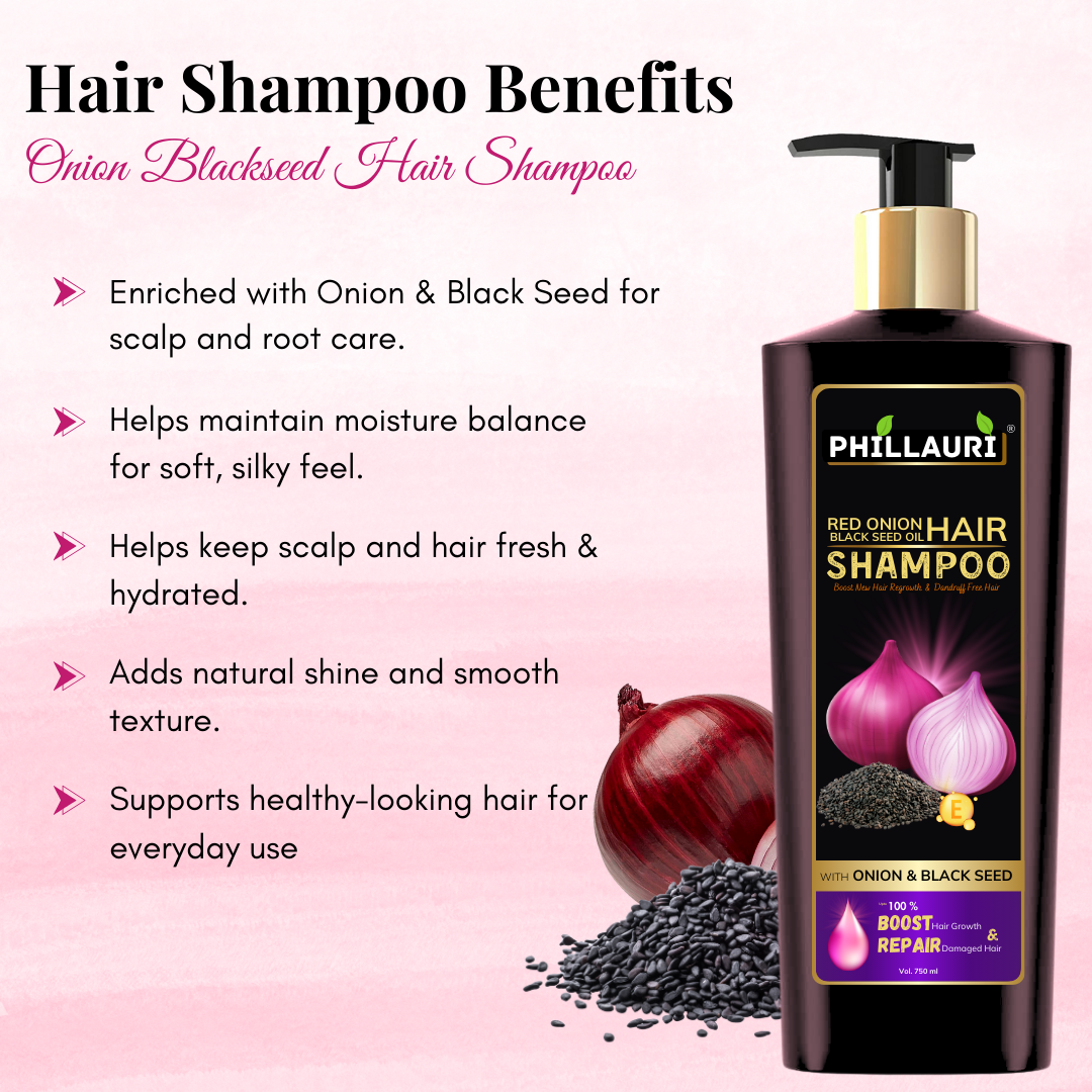 Phillauri Red Onion Black Seed Shampoo For Hair Growth, 750ml
