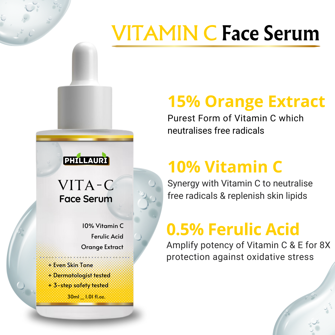 Phillauri 10% Vitamin C Face Serum With Hyaluronic Acid & Orange Ext For Skin Brightening