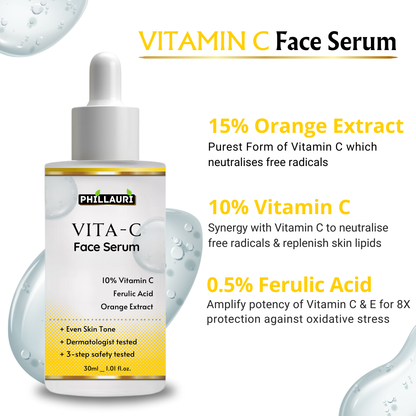 Phillauri 10% Vitamin C Face Serum With Hyaluronic Acid & Orange Ext For Skin Brightening