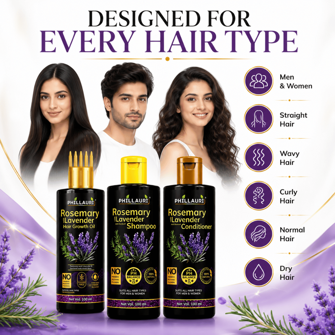Phillauri Rosemary with Lavender 3-Step Hair Care System – Hair Oil, Shampoo & Conditioner