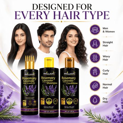 Phillauri Rosemary with Lavender 3-Step Hair Care System – Hair Oil, Shampoo & Conditioner