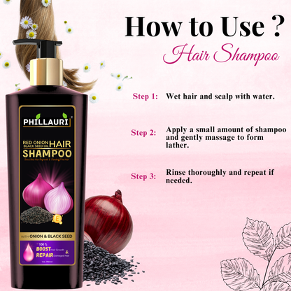 Phillauri Red Onion Black Seed Shampoo For Hair Growth, 750ml