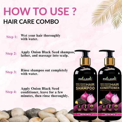 Phillauri Red Onion Black Seed Shampoo and Conditioner, 600ML