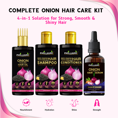 Phillauri Onion Black Seed Hair Oil, Shampoo, Conditioner and Serum Combo ,100 ml +100 ml + 100ml + 30 ml