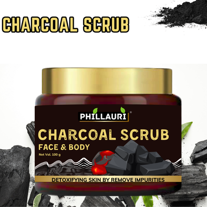 Phillauri Charcoal Face Scrub for Detoxifying Skin By Removing Impurities, 100g