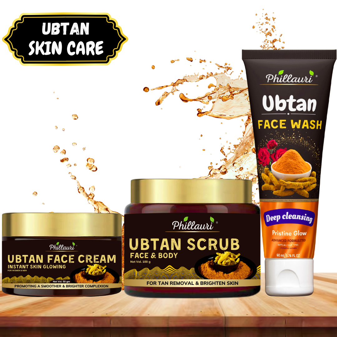 Phillauri Ubtan scrub, Face Wash, Face Cream, Skin and Body Combo Kit, 100g + 60ml + 50g