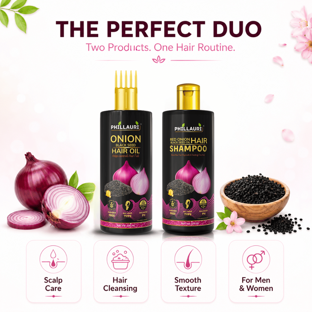 Phillauri Red Onion with Black Seed Oil Hair Oil & Shampoo Combo