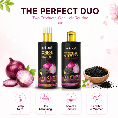 Phillauri Red Onion with Black Seed Oil Hair Oil & Shampoo Combo