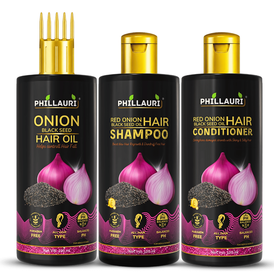Phillauri Red Onion with Black Seed Oil Hair Oil, Shampoo & Conditioner Combo