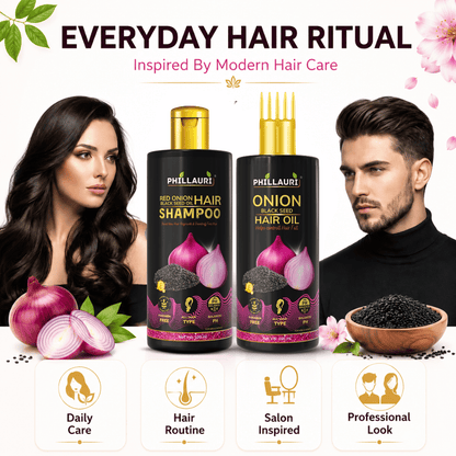 Phillauri Red Onion with Black Seed Oil Hair Oil & Shampoo Combo
