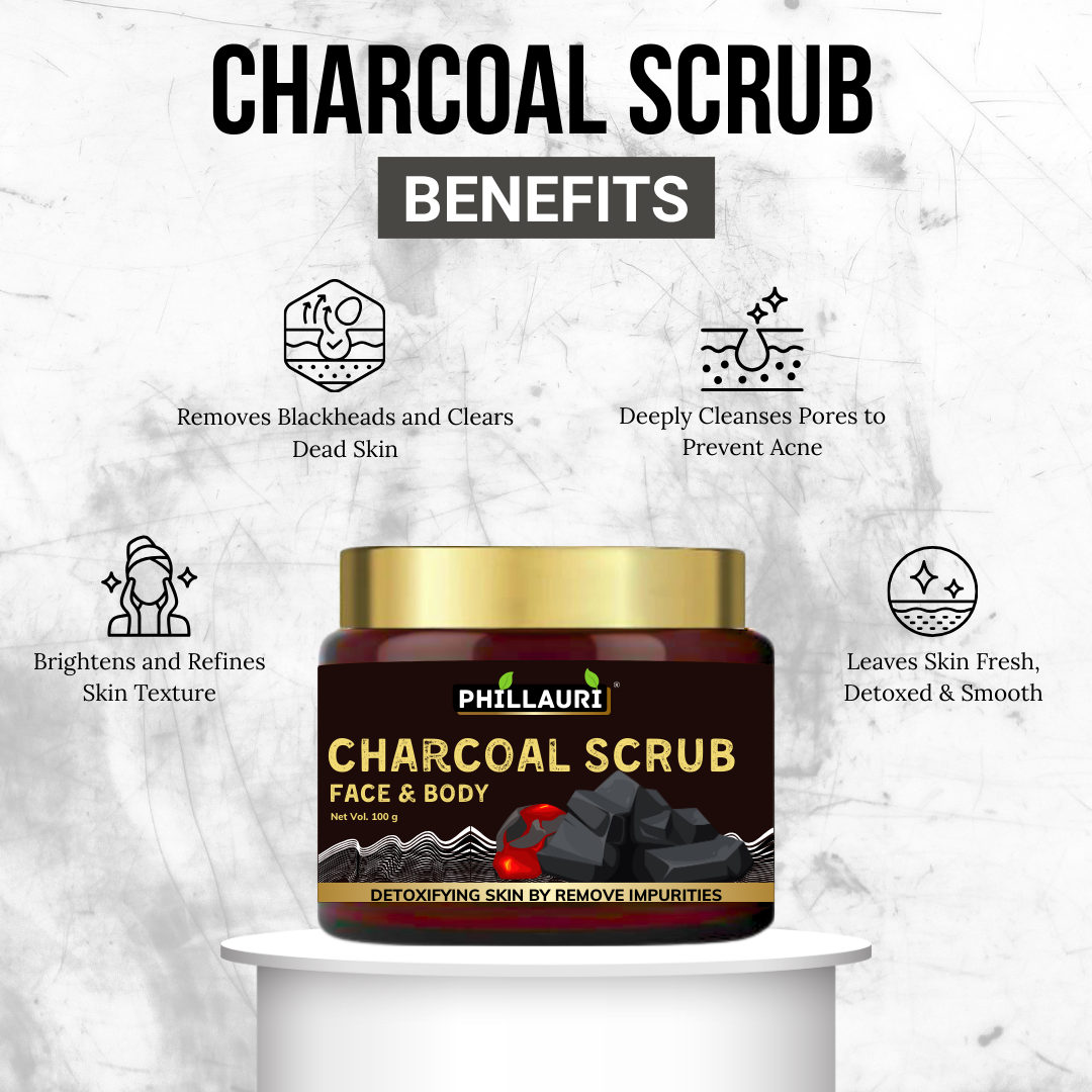 Phillauri Charcoal Face Scrub for Detoxifying Skin By Removing Impurities, 100g
