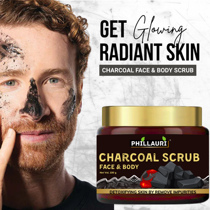 Phillauri Charcoal Face Scrub for Detoxifying Skin By Removing Impurities, 100g