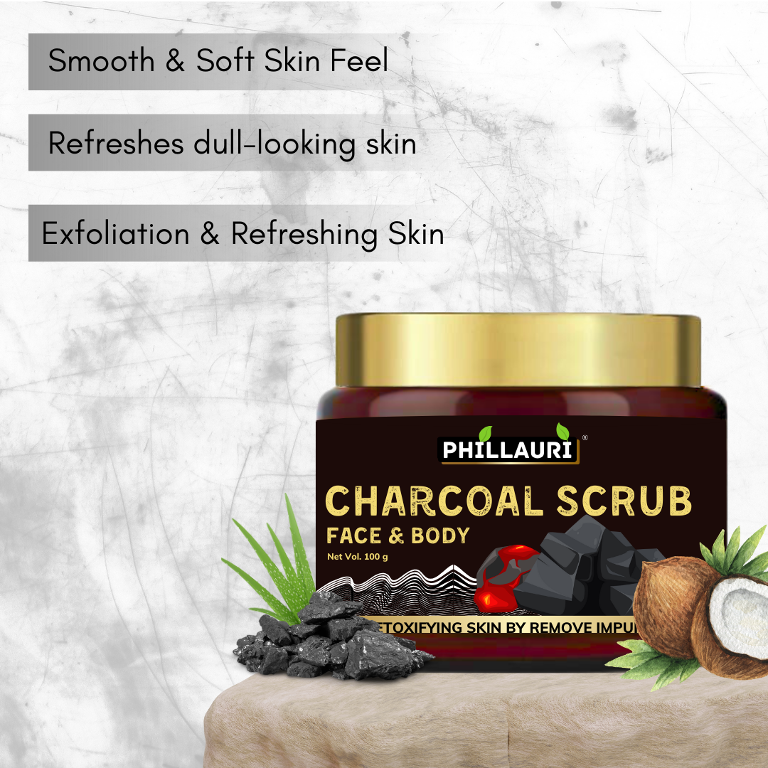 Phillauri Charcoal Face Scrub for Detoxifying Skin By Removing Impurities, 100g