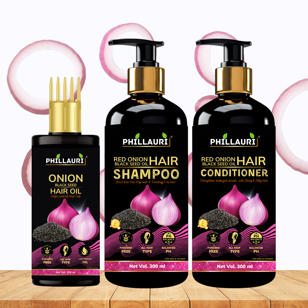 Phillauri Red Onion Black Seed Shampoo, Hair Oil, Conditioner For Hair Care