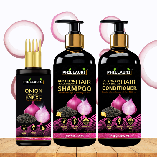 Phillauri Red Onion Black Seed Shampoo, Hair Oil, Conditioner For Hair Care