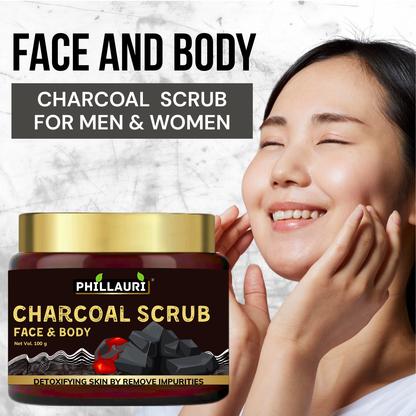 Phillauri Charcoal Face Scrub for Detoxifying Skin By Removing Impurities, 100g