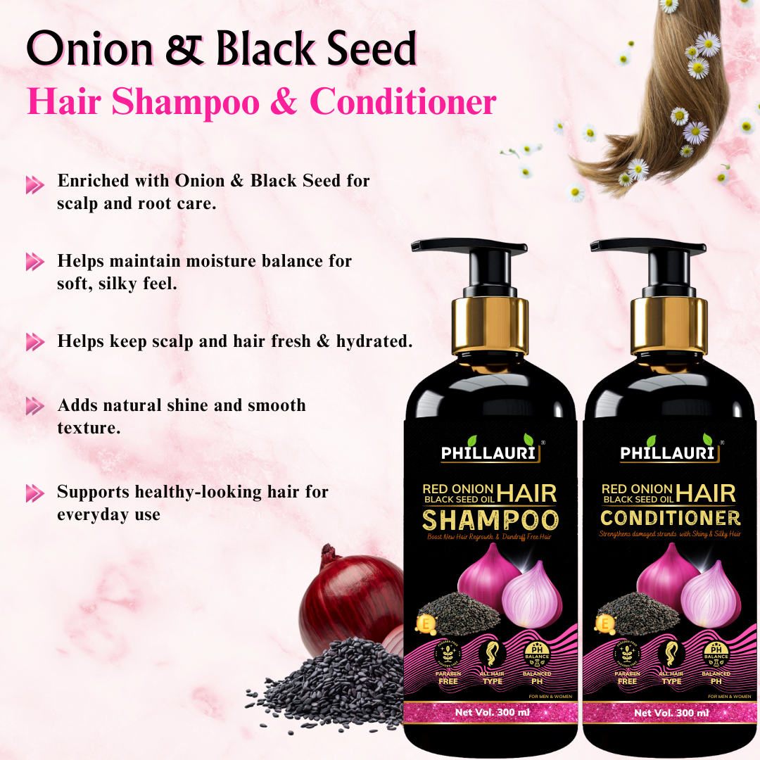 Phillauri Red Onion Black Seed Shampoo, Hair Oil, Conditioner For Hair Care