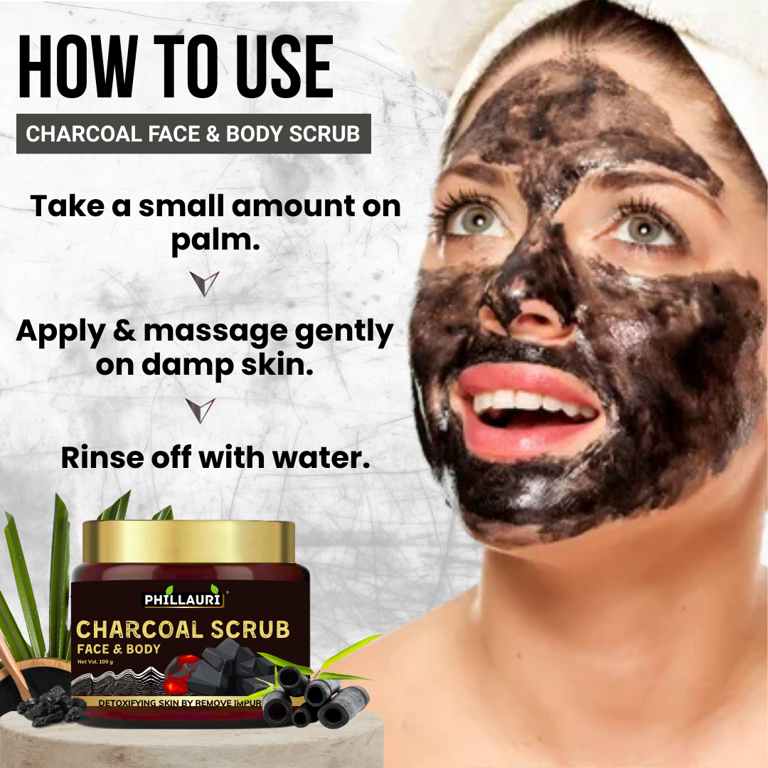Phillauri Charcoal Face Scrub for Detoxifying Skin By Removing Impurities, 100g
