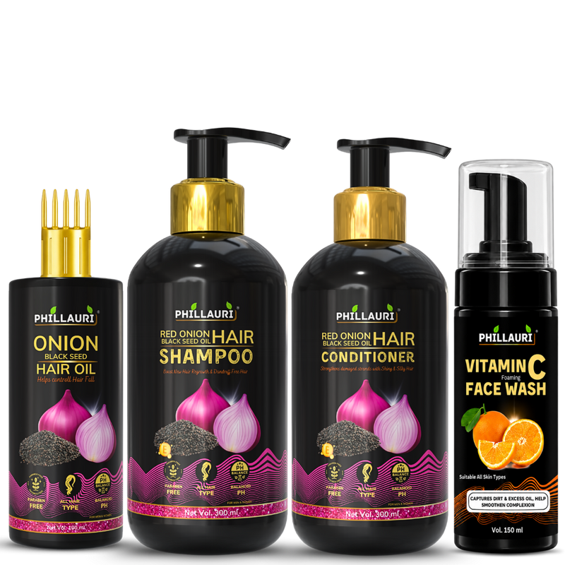 Phillauri Complete Hair & Skin Care Combo – Shampoo, Conditioner, Hair Oil & Vitamin C Face Wash