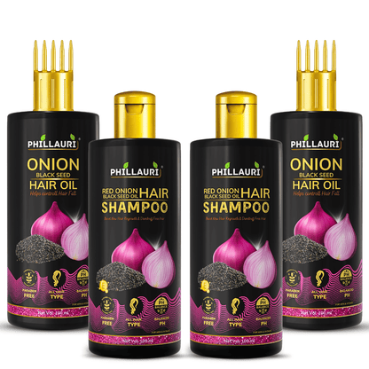 Phillauri Red Onion with Black Seed Oil Hair Oil & Shampoo Combo