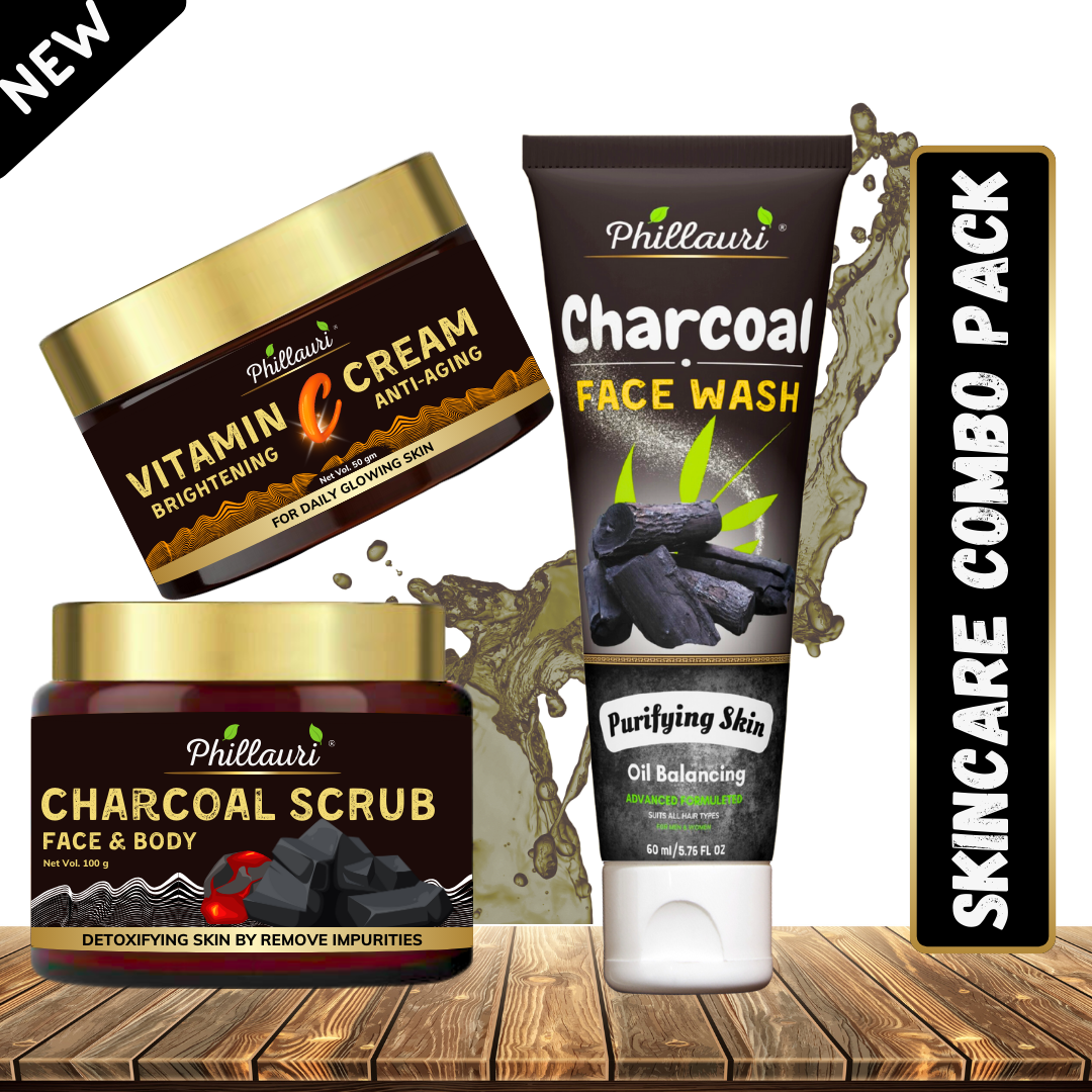 Phillauri Charcoal scrub, Face Wash, Face Cream Skin And Body Combo Kit, 100gm+60ml+50gm