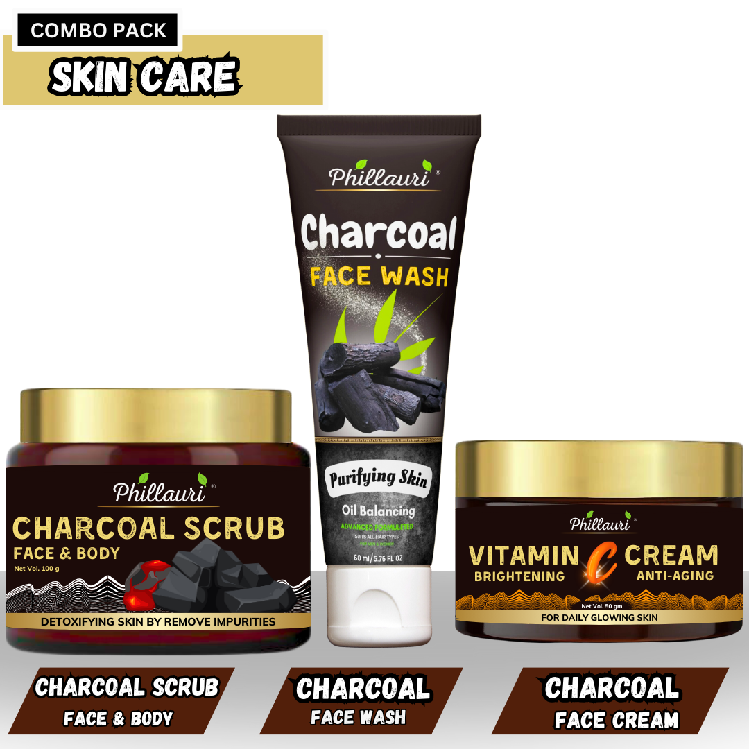 Phillauri Charcoal scrub, Face Wash, Face Cream Skin And Body Combo Kit, 100gm+60ml+50gm