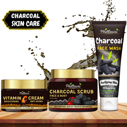 Phillauri Charcoal scrub, Face Wash, Face Cream Skin And Body Combo Kit, 100gm+60ml+50gm