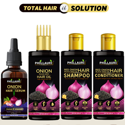 Phillauri Onion Black Seed Hair Oil, Shampoo, Conditioner and Serum Combo ,100 ml +100 ml + 100ml + 30 ml