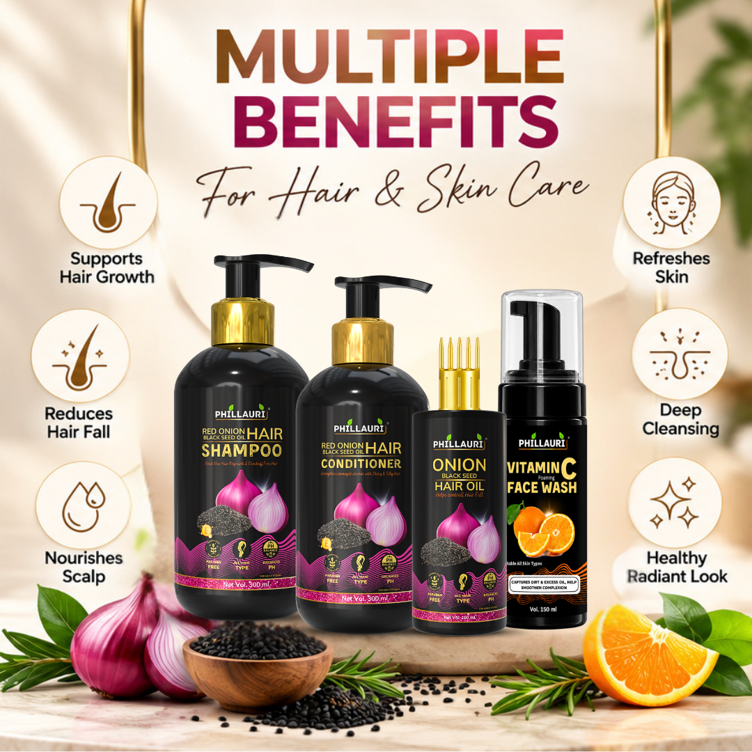 Phillauri Complete Hair & Skin Care Combo – Shampoo, Conditioner, Hair Oil & Vitamin C Face Wash