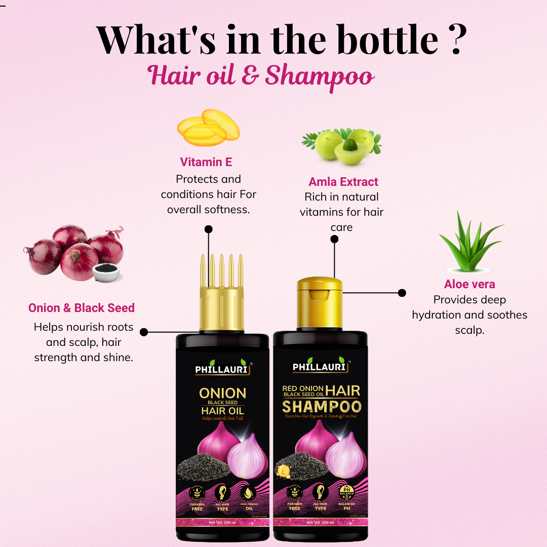 Phillauri Onion Black Seed Hair Oil With Shampoo combo For Hair Growth