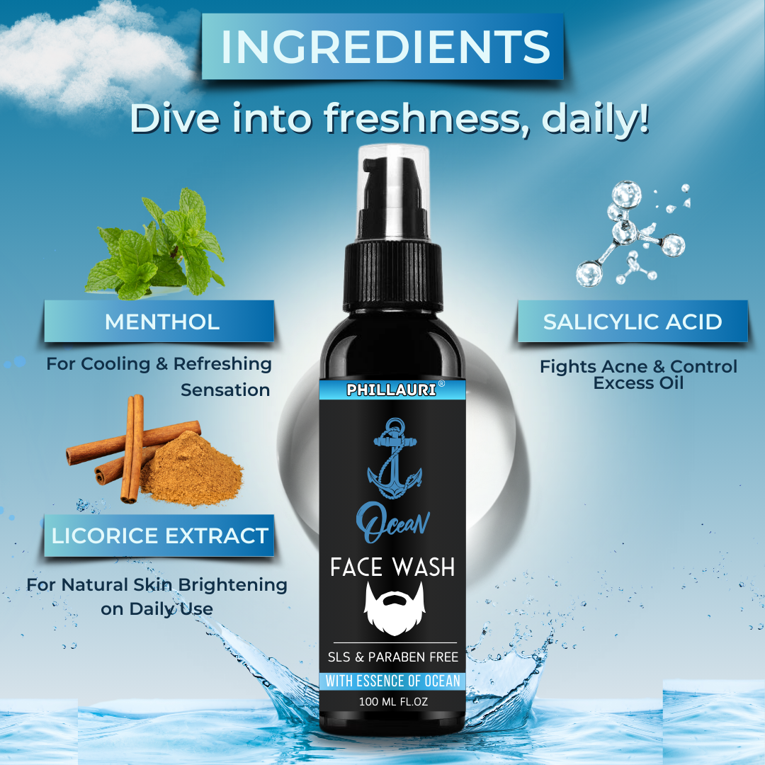 Phillauri Ocean Facewash for Men - SLS and Paraben Free with Ocean Essence.