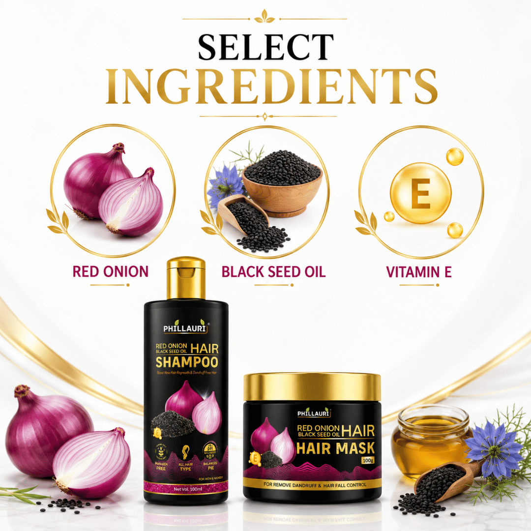 Phillauri Red Onion with Black Seed Oil Shampoo & Hair Mask Combo