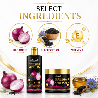 Phillauri Red Onion with Black Seed Oil Shampoo & Hair Mask Combo
