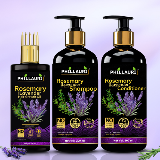 Phillauri Rosemary Lavender Hair Oil, Shampoo, Conditioner, 100ml+200ml+200ml