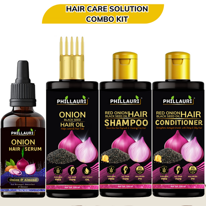 Phillauri Onion Black Seed Hair Oil, Shampoo, Conditioner and Serum Combo ,100 ml +100 ml + 100ml + 30 ml