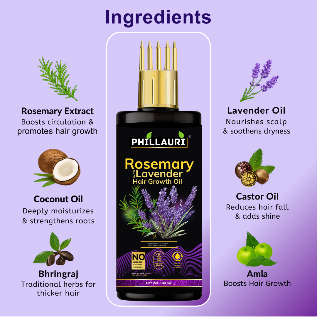 Phillauri Rosemary Lavender Hair Growth Oil, Paraben Free, 100ml