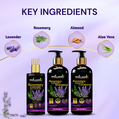 Phillauri Rosemary Lavender Hair Oil, Shampoo, Conditioner, 100ml+200ml+200ml