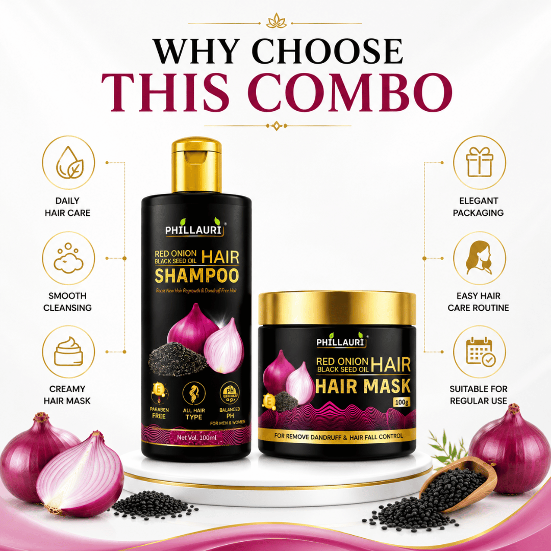 Phillauri Red Onion with Black Seed Oil Shampoo & Hair Mask Combo