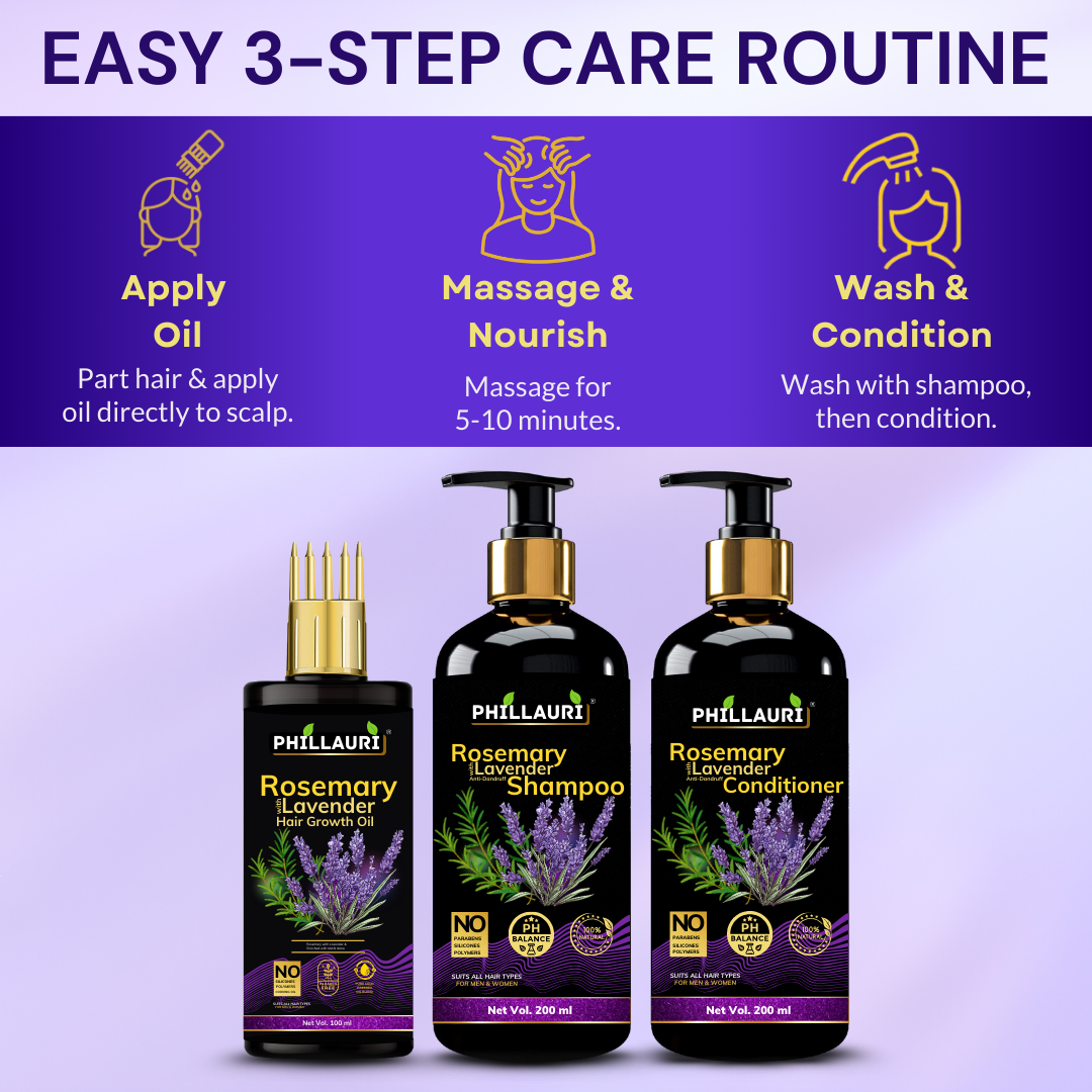Phillauri Rosemary Lavender Hair Oil, Shampoo, Conditioner, 100ml+200ml+200ml