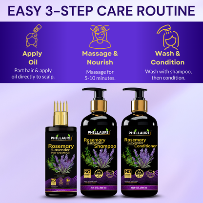 Phillauri Rosemary Lavender Hair Oil, Shampoo, Conditioner, 100ml+200ml+200ml