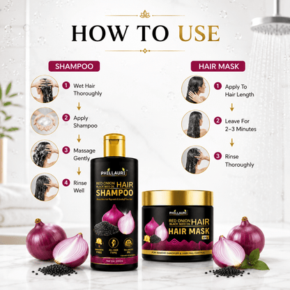 Phillauri Red Onion with Black Seed Oil Shampoo & Hair Mask Combo