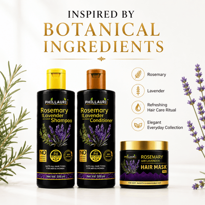 Phillauri Rosemary with Lavender Complete Hair Care Collection – Shampoo, Conditioner & Hair Mask Combo