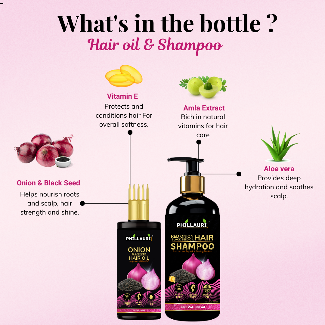 Phillauri Onion Black Seed Hair Oil And Shampoo For Boost Growth, 400ML